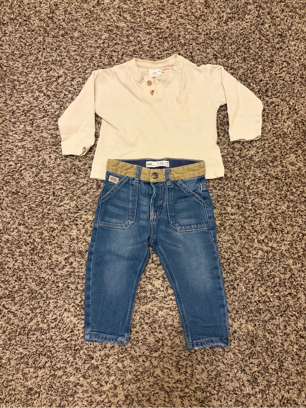 Zara Cream Button Henley and Carpenter Jeans Set